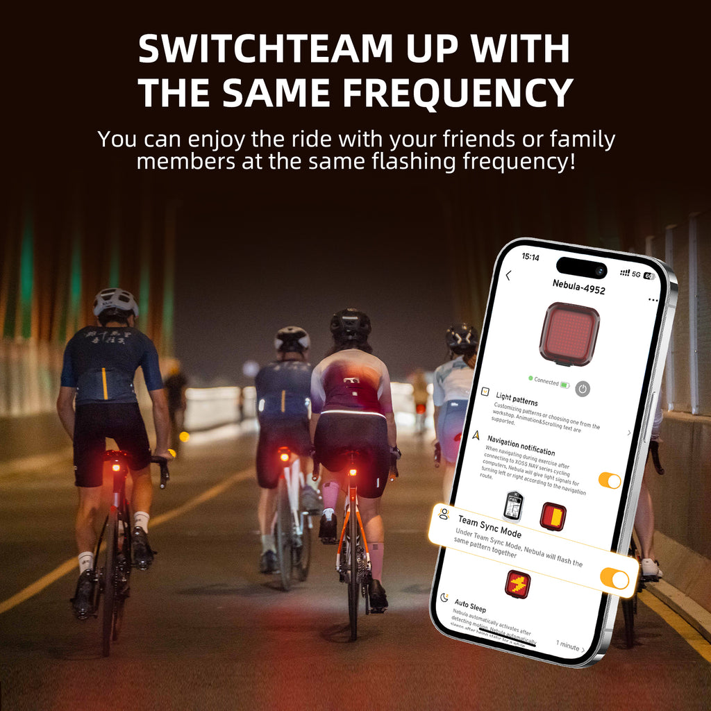 XOSS Nebula Smart Bike Tail Light, USB Rechargeable LED Bike Rear Light with Brake Sensor, Waterproof Bike Lights with Customized Patterns & Team Up with The Same Frequency Function for Night Riding - XOSS.CO
