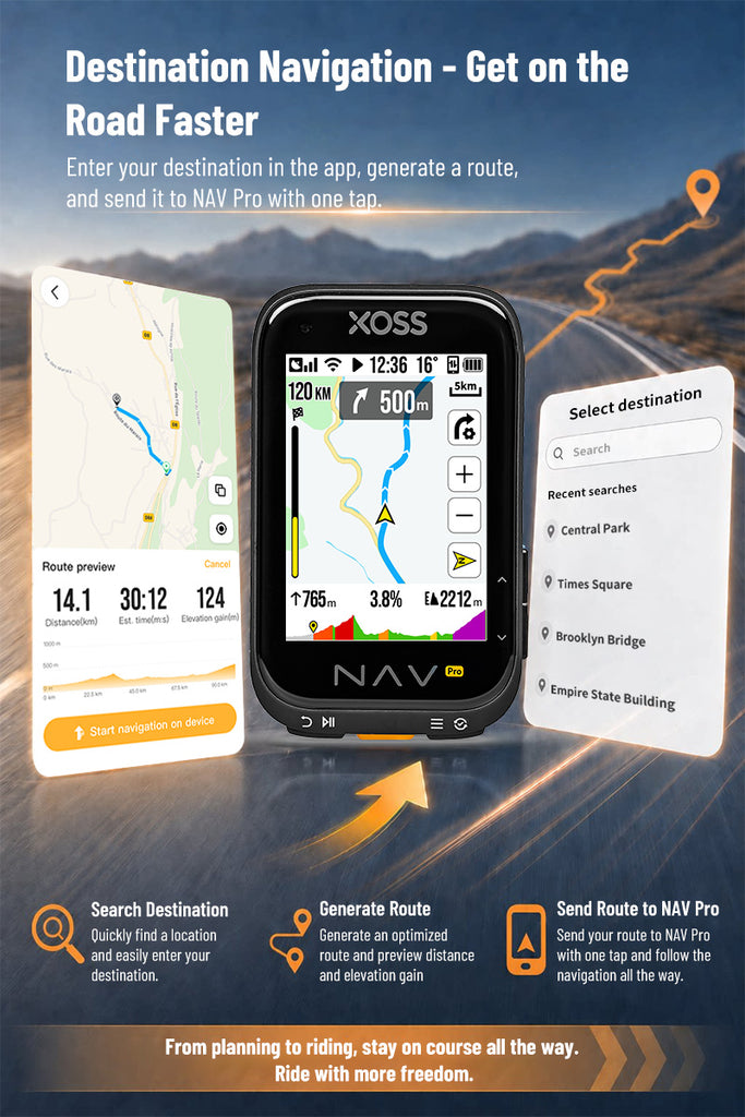 XOSS NAV Pro Touch-screen Bike Computer Navigation Cycling Computer Global Colorful Map Wireless Cycling Computer Offline Route - XOSS.CO