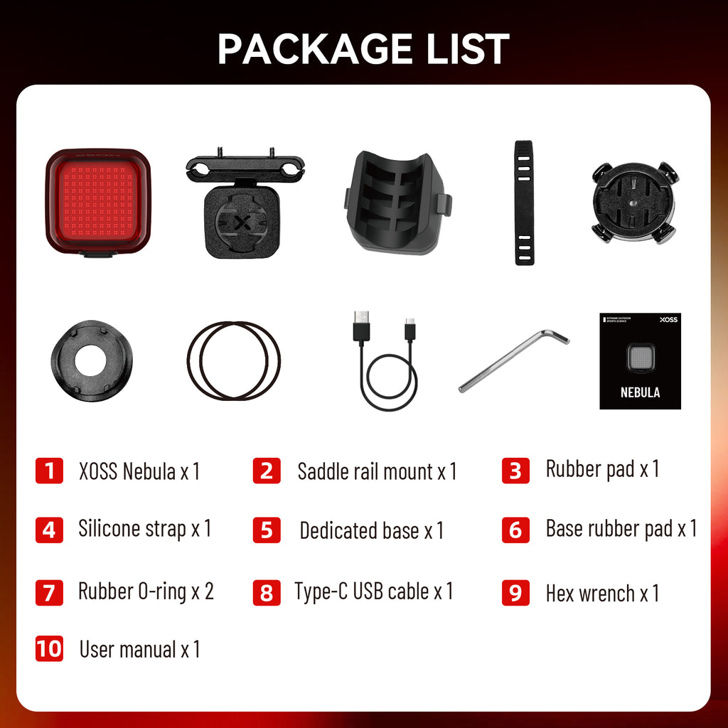 XOSS Nebula Smart Bike Tail Light, USB Rechargeable LED Bike Rear Light with Brake Sensor, Waterproof Bike Lights with Customized Patterns & Team Up with The Same Frequency Function for Night Riding - XOSS.CO