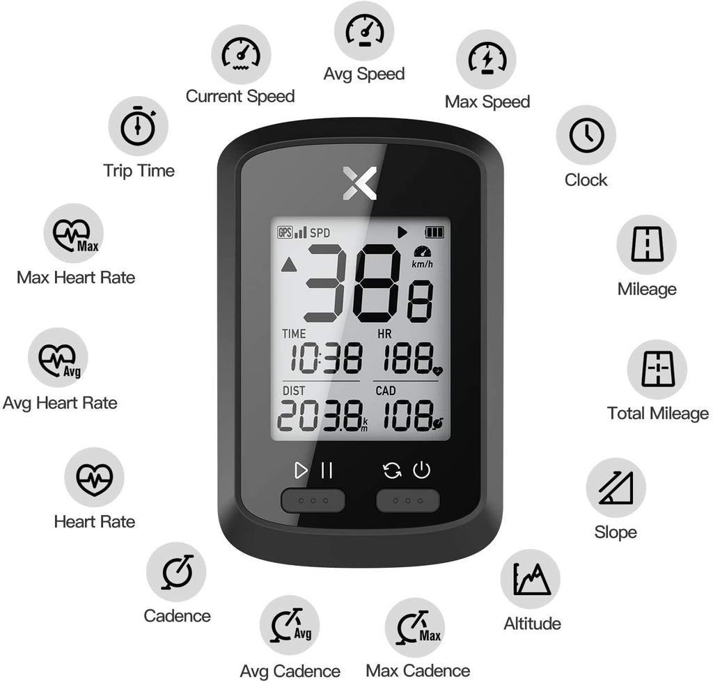 XOSS G+ GPS Bike Computer,  Ant+, Bluetooth, 25 Hours Battery, Waterproof, Barometer, Cadence, Heart Rate, Strava - XOSS.CO