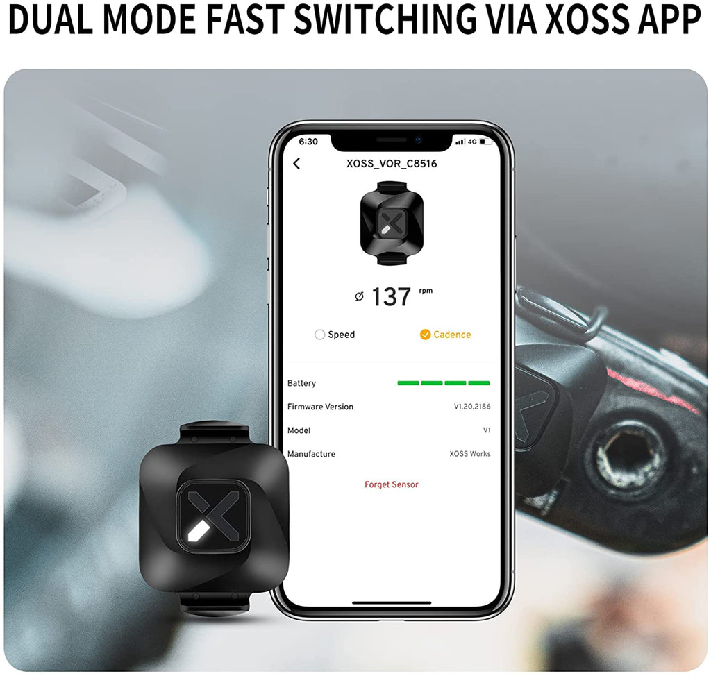 XOSS Bike Cadence and Speed Sensor Vortex Wireless IPX7 Waterproof - 300 Hours Dual Modes Bike Sensor ANT+/Bluetooth 4.0 Compatible for Cycling Computer - XOSS.CO
